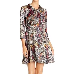 Rebecca Taylor Watercolor Snake Skin Hammered Silk Midi Career Dress Size 4